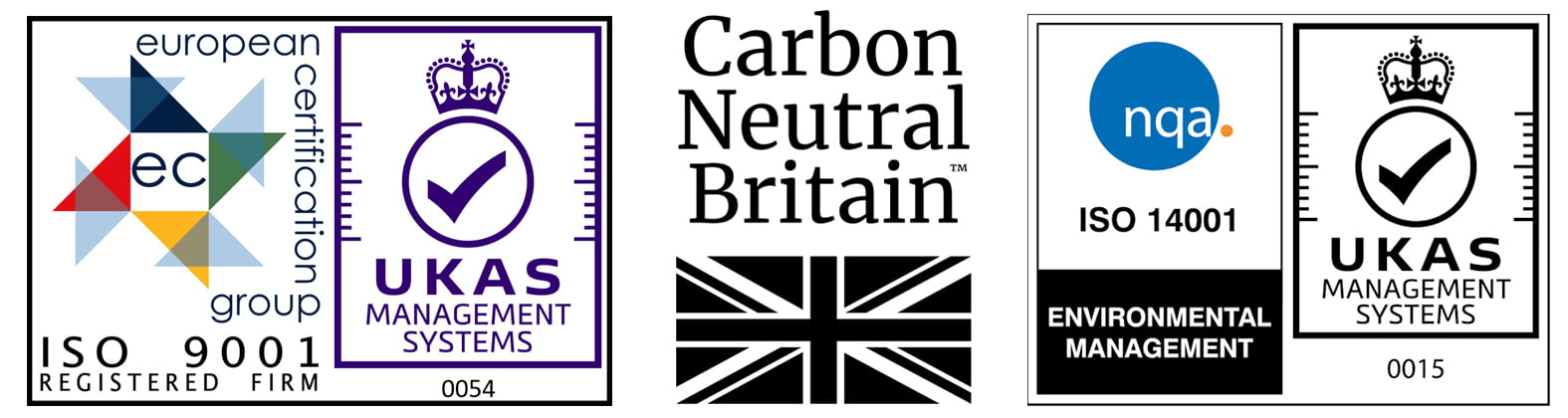 Carbon Neutral Britain and ISO logos